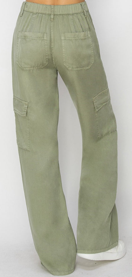 High Rise Wide Cargo Tencel Pants