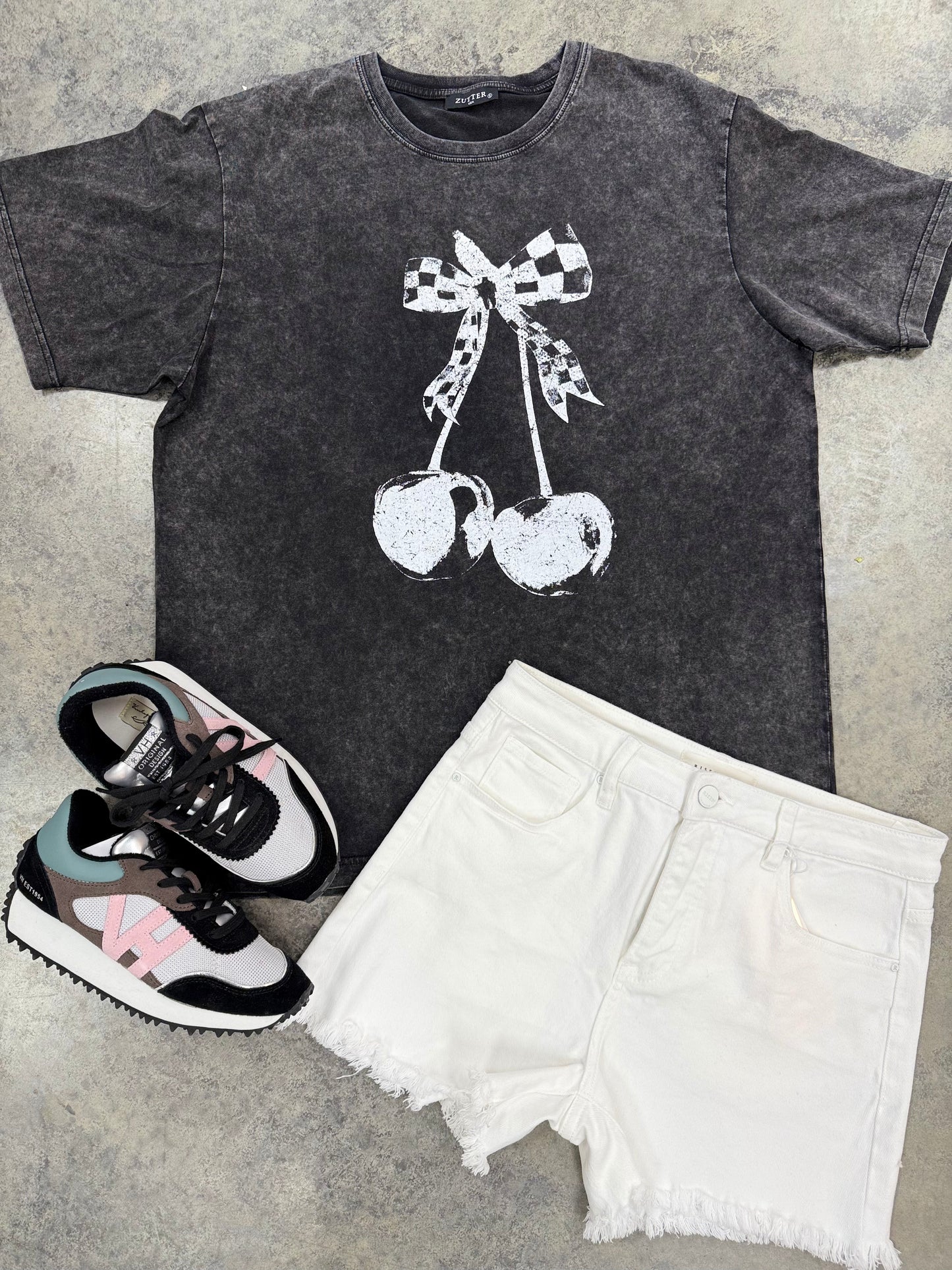 Checkered Bow Cherry Oversized Tee
