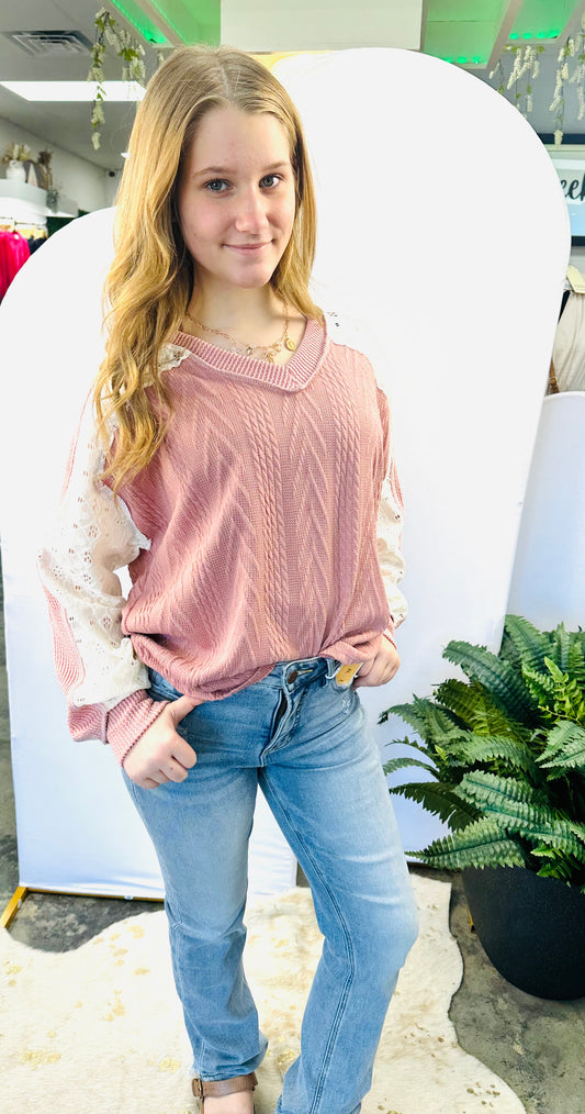 Blush & Lace Knit Top