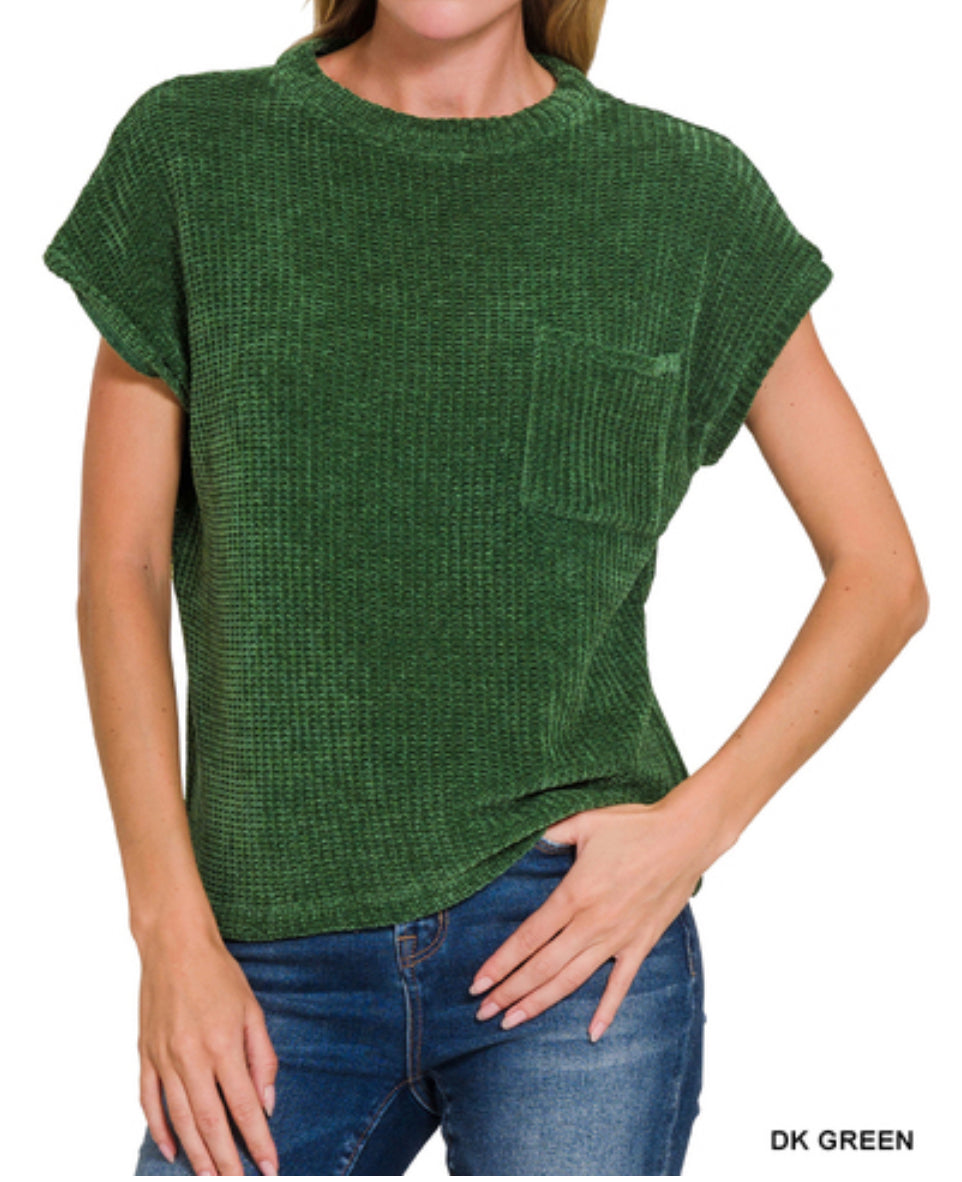 CHENILLE WAFFLE SHORT SLEEVE SWEATER