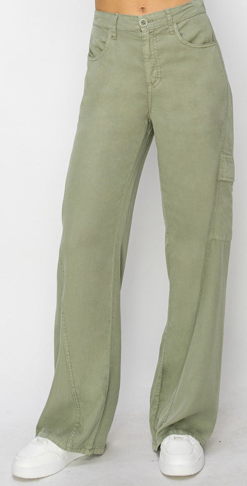High Rise Wide Cargo Tencel Pants