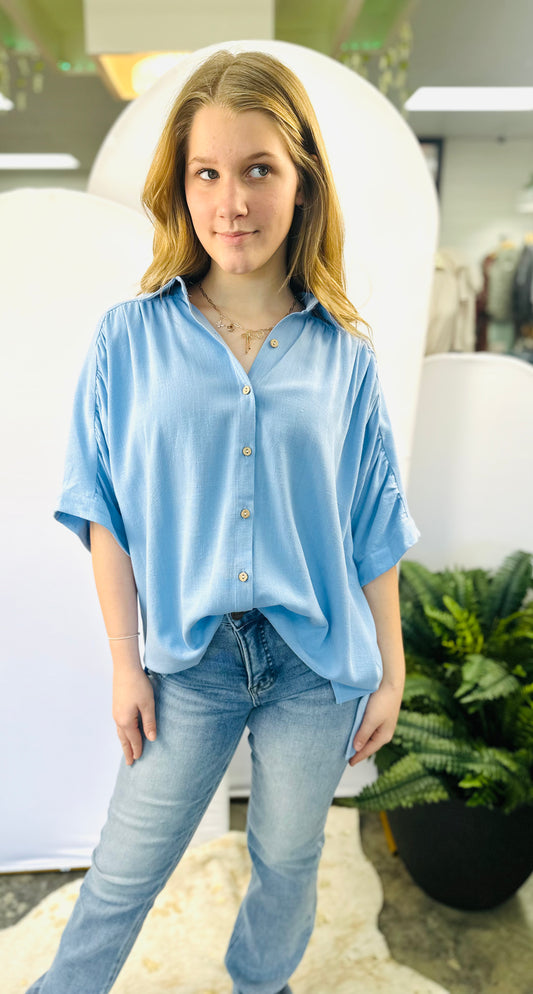 Linen Ruched Seam Cuffed Sleeve
