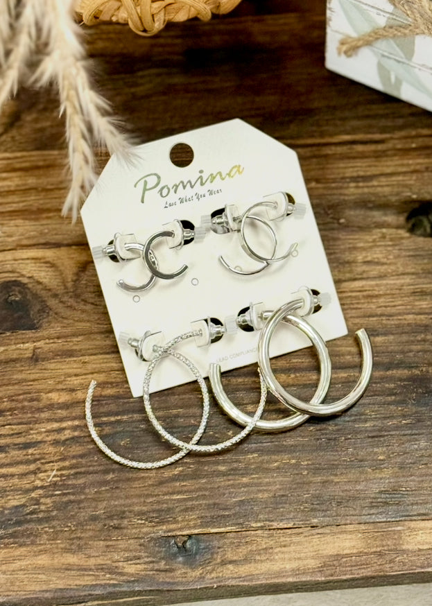 Set of 4 Silver Hoops