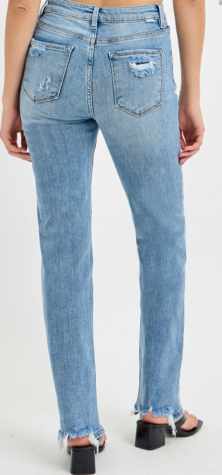 TC- High Rise Straight Distressed Jeans