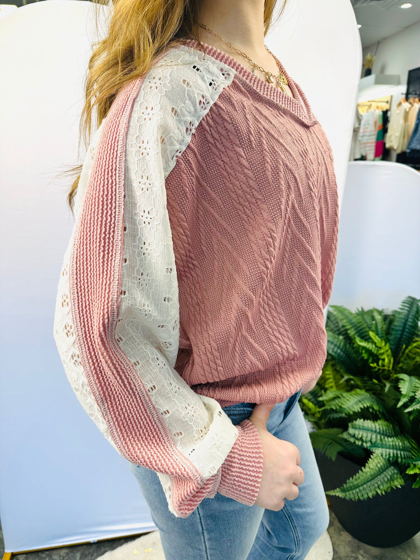 Blush & Lace Knit Top
