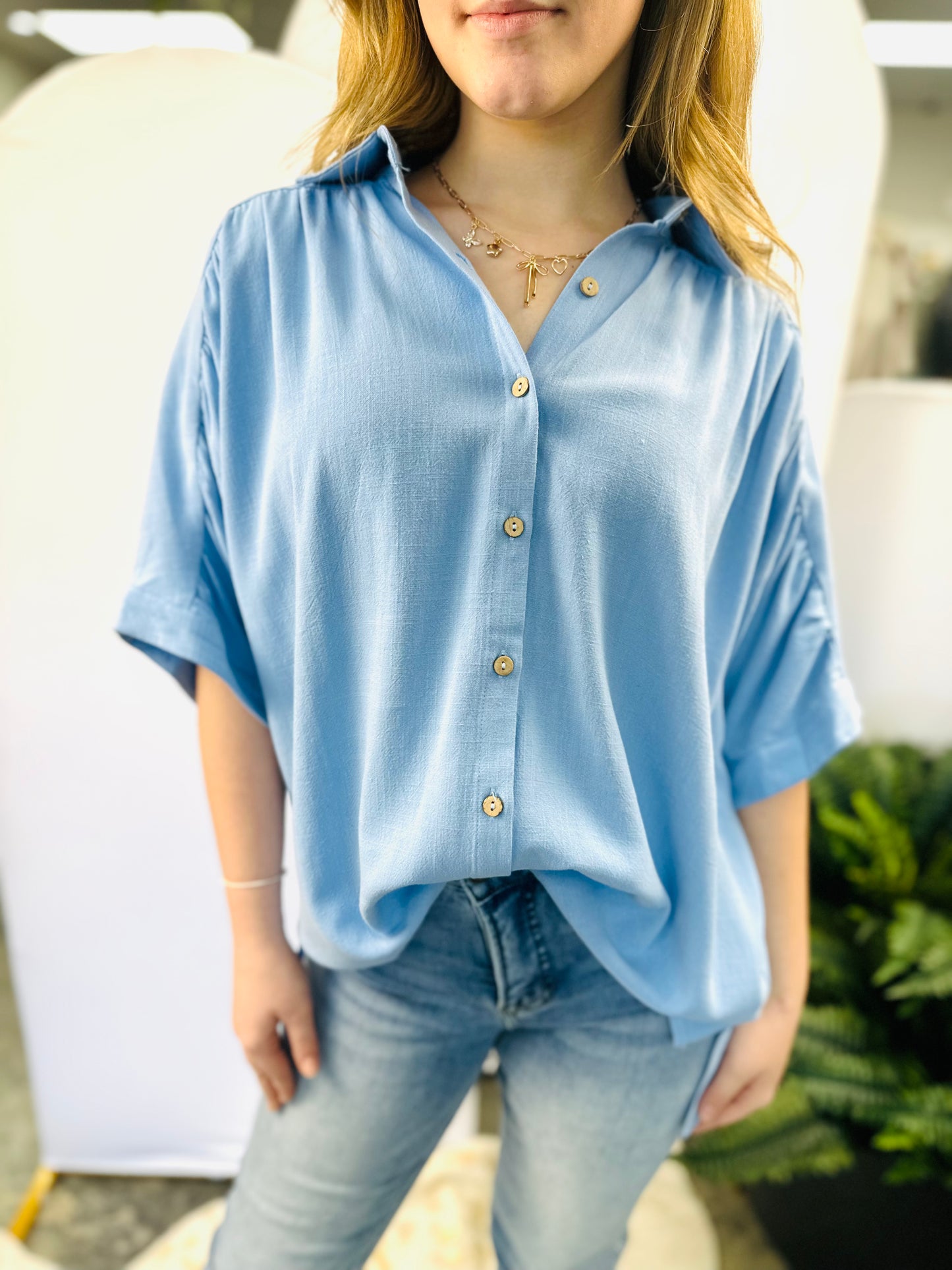Linen Ruched Seam Cuffed Sleeve
