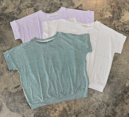 Corded Ribbed Short Sleeve Top
