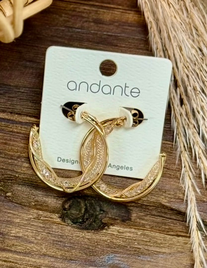 Gold Criss Cross With Crystal Mesh  Hoop