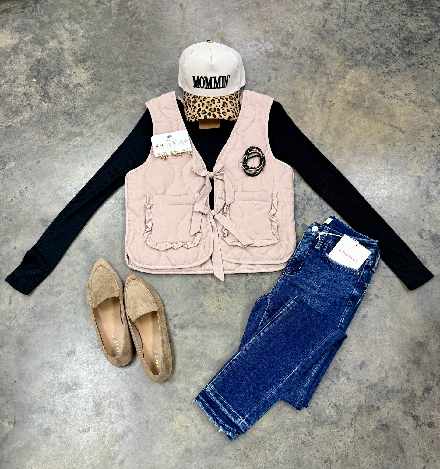 Ruffled Taupe Tie Vest