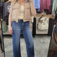 TUMMY CONTROL HIGH RISE WIDE LEG RAW CUT HEM JEANS