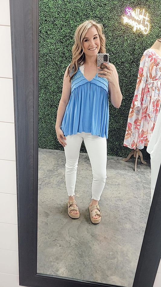 Blue Ruffle Tank