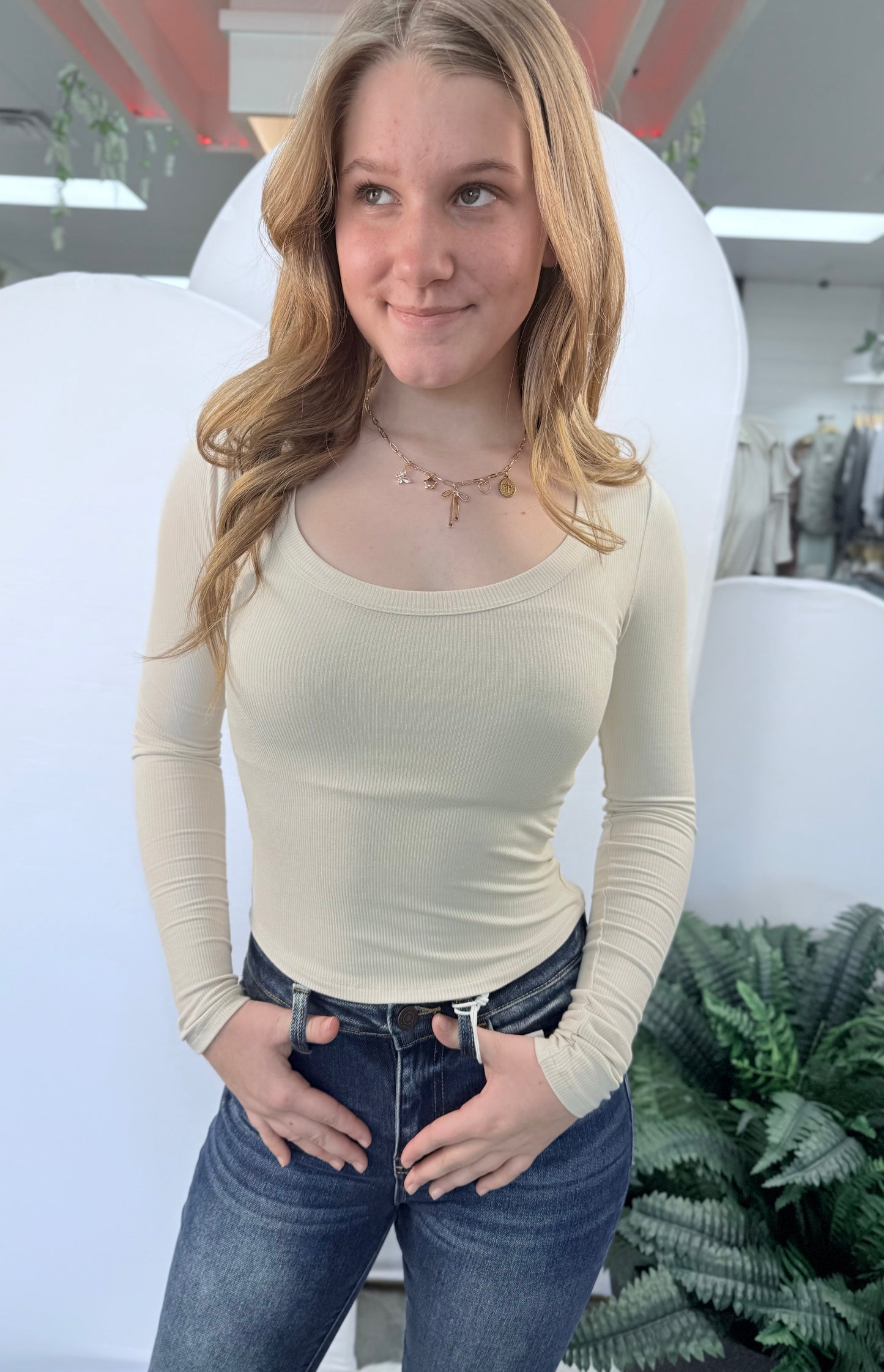 Cropped Ribbed LS