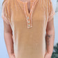 Ribbed Button Front Short Sleeve Top