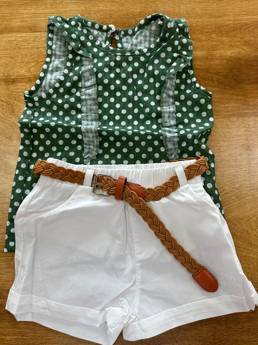 Green polka dot white short