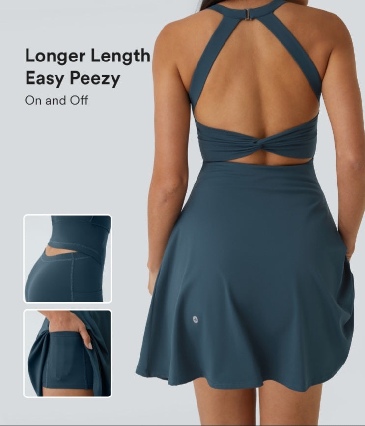 Twist Back Dress Dark Blue