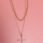 DOUBLE LAYER RHINESTONE CROSS CHARM NECKLACE