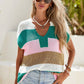 Color Block Notch V Neck Sweater T Shirt