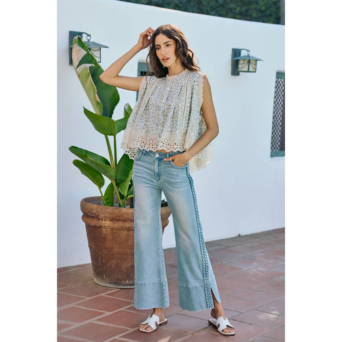 Braided Wide Leg Denim