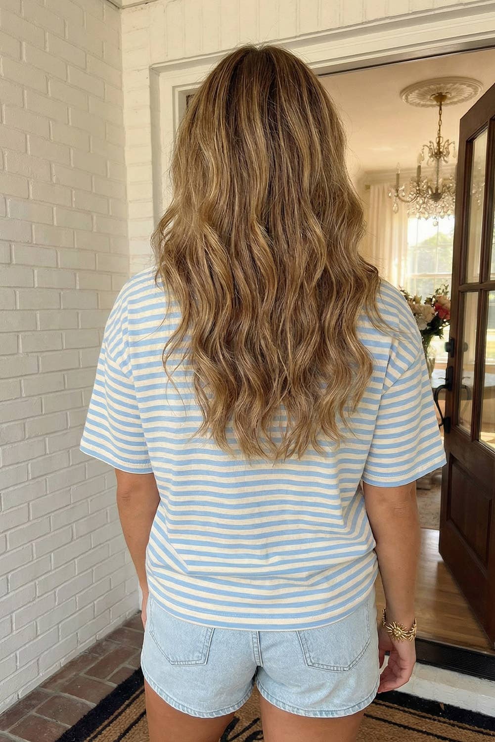 LAS Stripe Looks Contrast Drop Shoulder Loose Tee