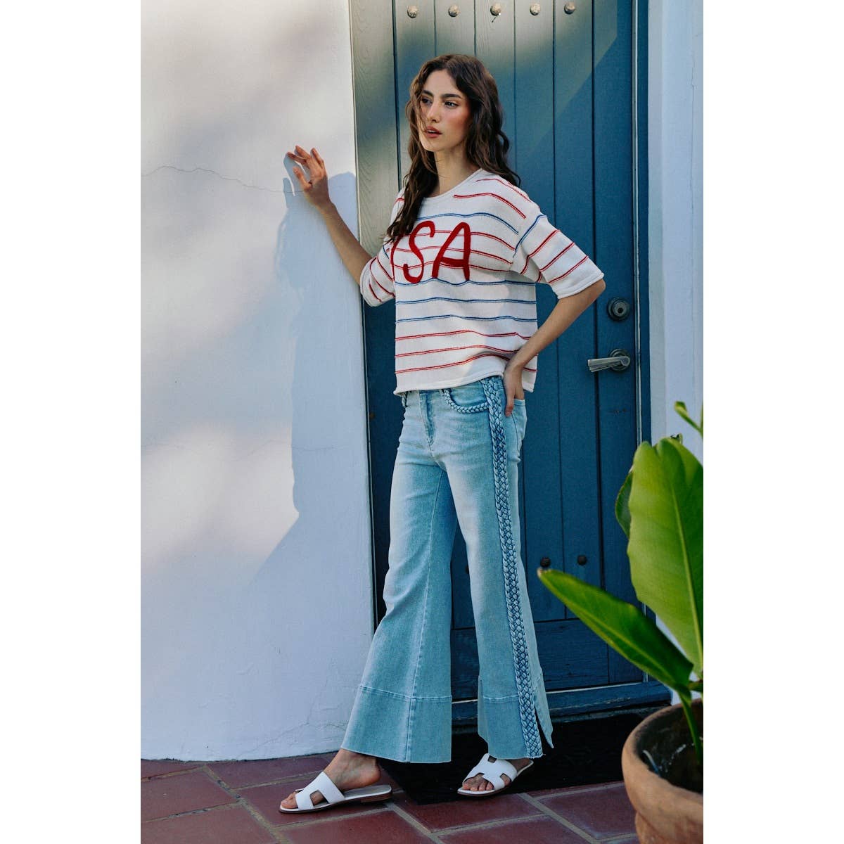 Braided Wide Leg Denim