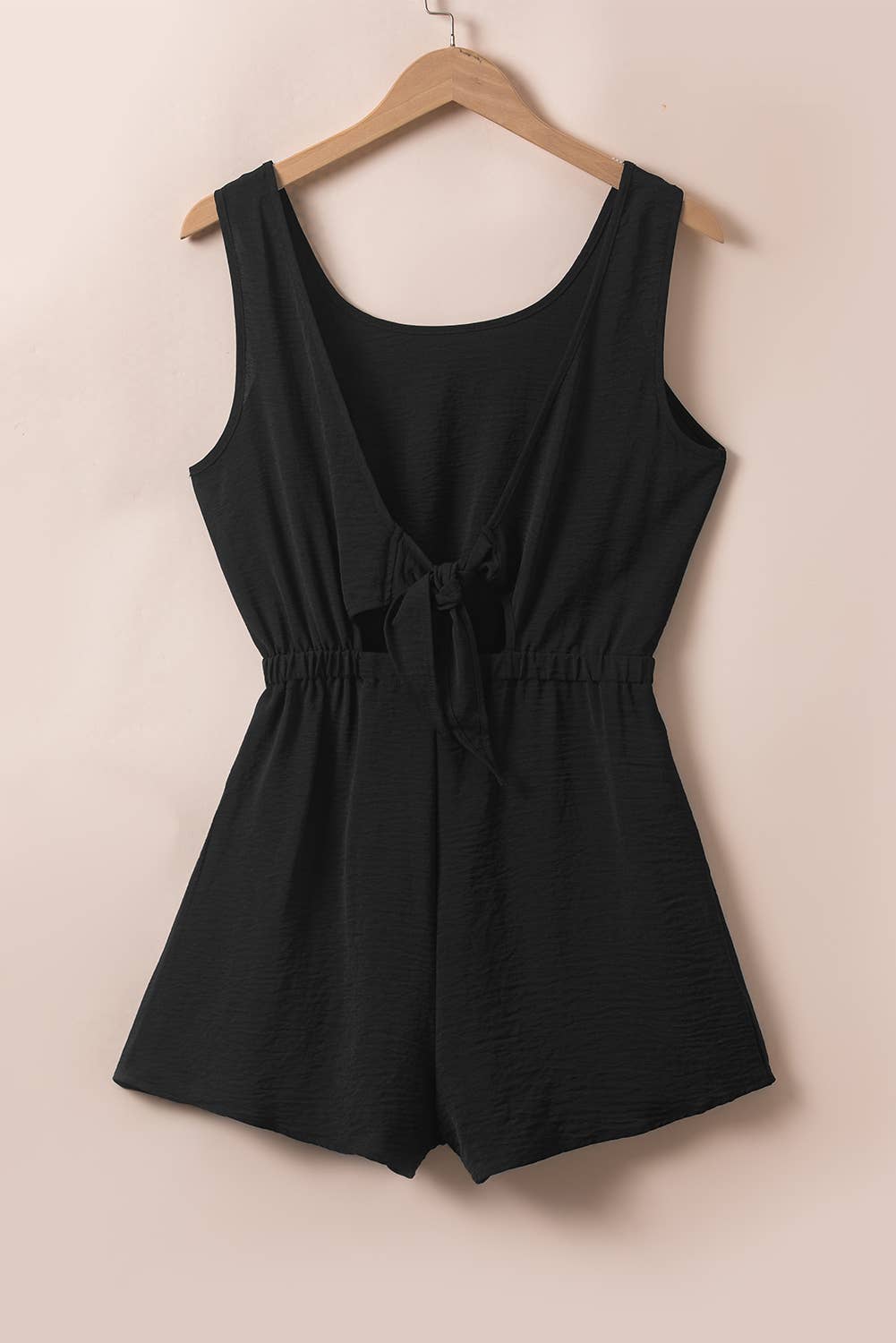 Knotted Backless Elastic Waist Sleeveless Romper