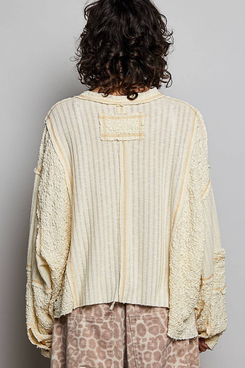 V-neck stitch detail Balloon Long Sleeve Crop Top