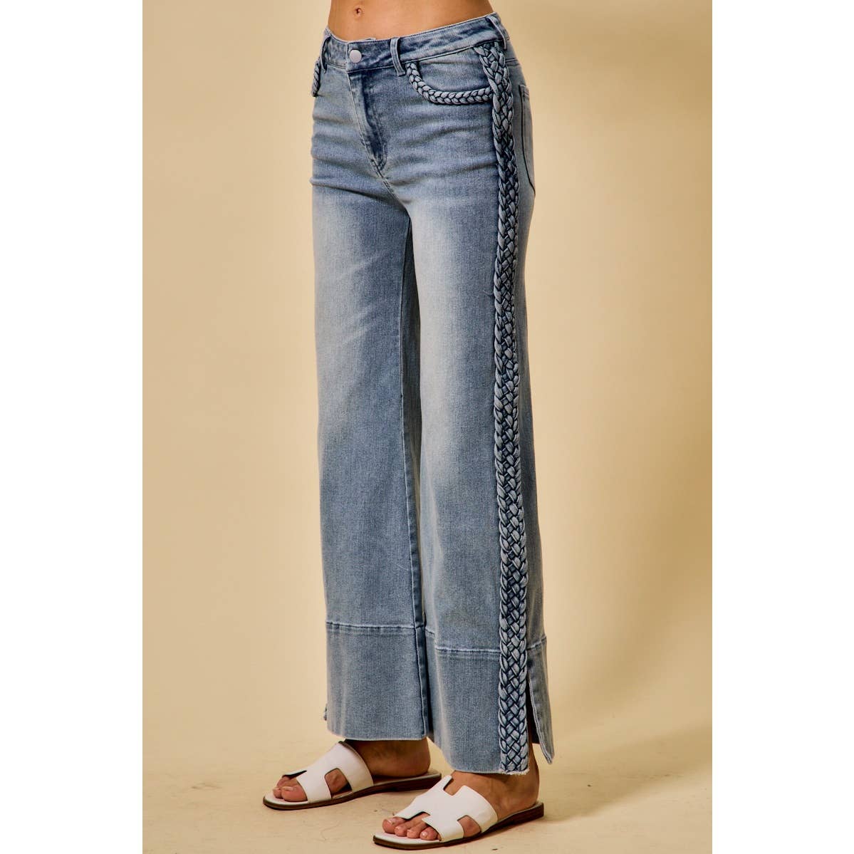 Braided Wide Leg Denim