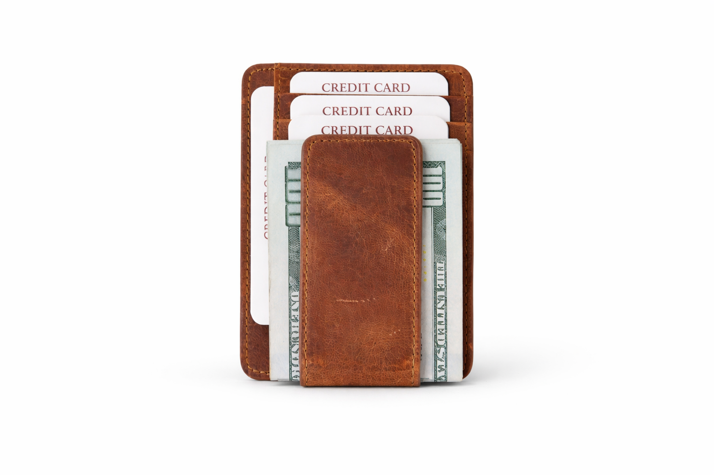 Leather Card Holder with Money Clip Minimalist Pocket wallet