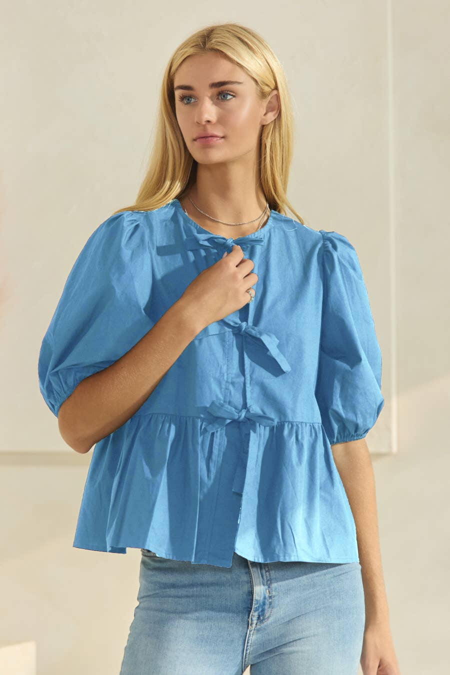 Poppi Front Tie Ribbon Blouse