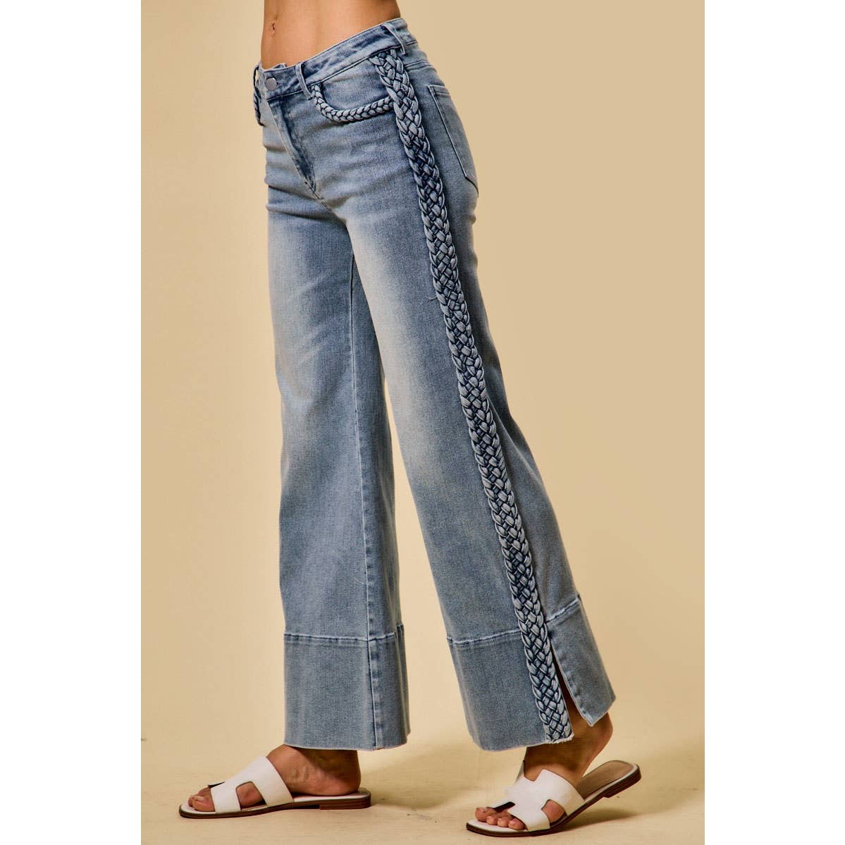 Braided Wide Leg Denim