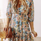 Floral V Neck High Waist Ruffled Dress