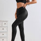 Black Crossed Dip Waist Sleek Leather Leggings