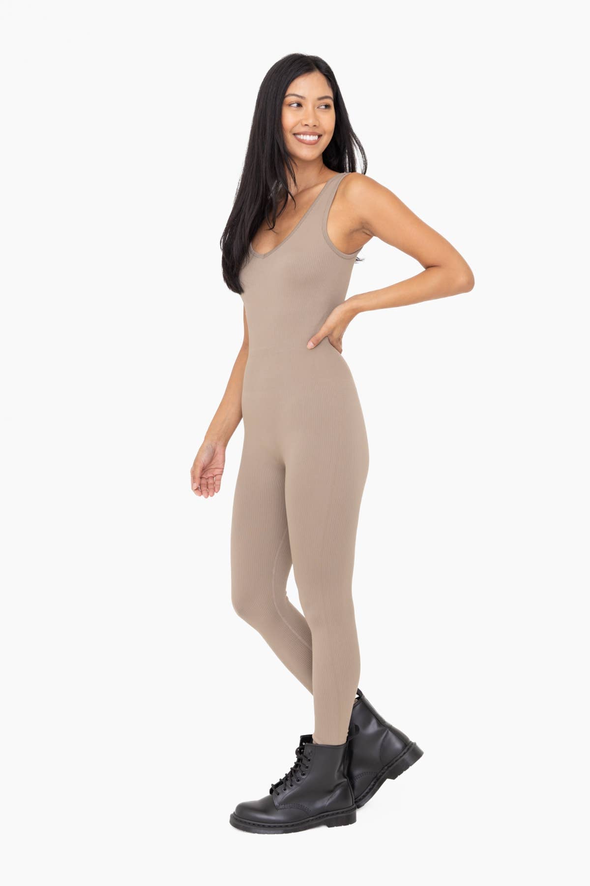 Ribbed Seamless V-Neck Catsuit