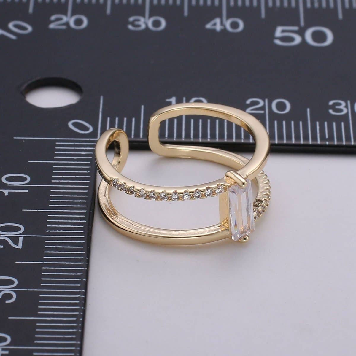 Gold Filled Double Band Baguette Micro Paved CZ Ring