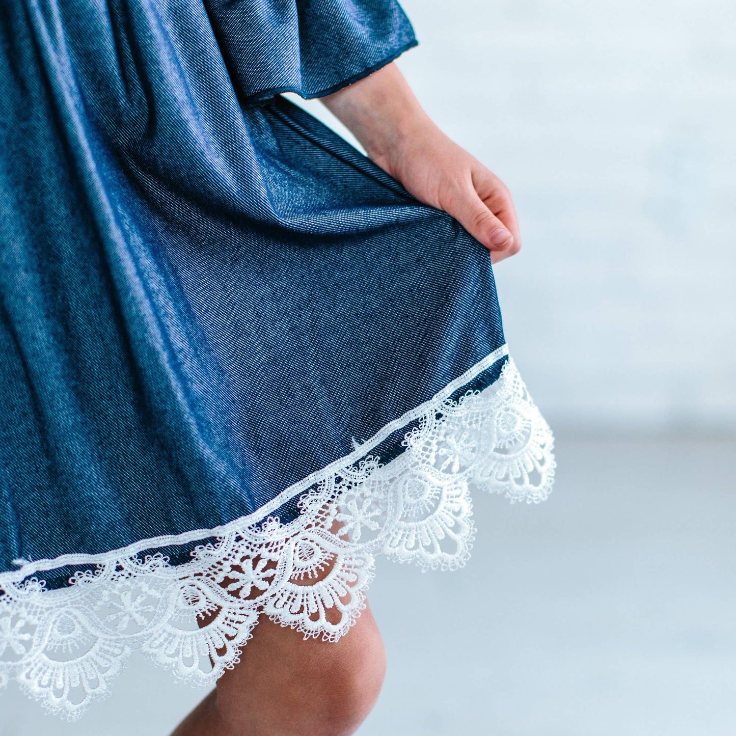 Kids Jean Dress with White Lace