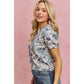 FLORAL PRINT SHORT SLEEVES SWEATER KNIT TOP