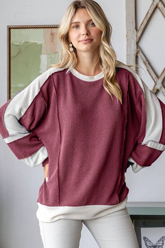 Rib Color Block Pullover Top