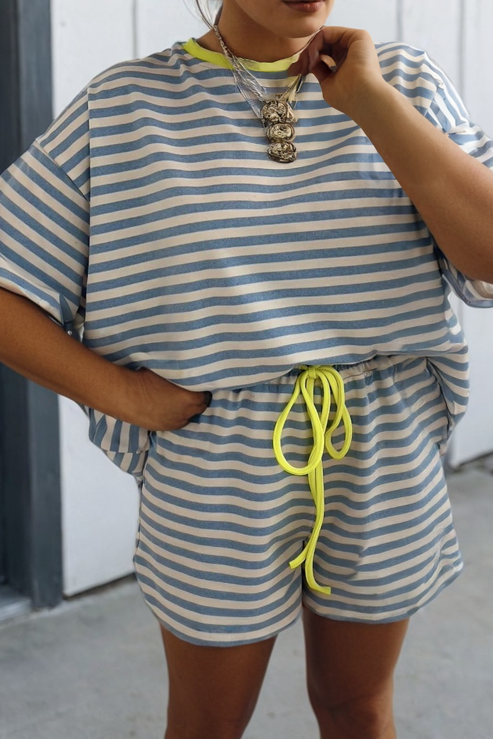 LAS Stripe Looks Contrast Drop Shoulder Loose Tee