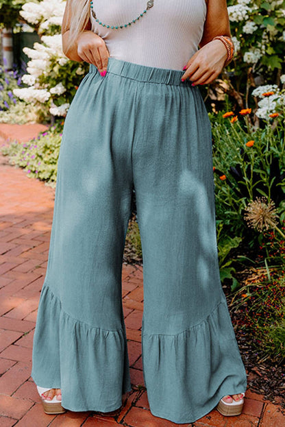 High Waist Ruffle Wide Leg Pants Plus Size