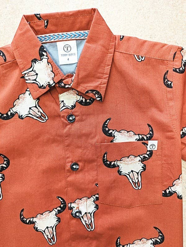 Boys Cow Skull  Print Shirt, Country shirt, Wild west Shirt