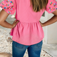V Neck Flower Embroidered Puff Sleeve Blouse