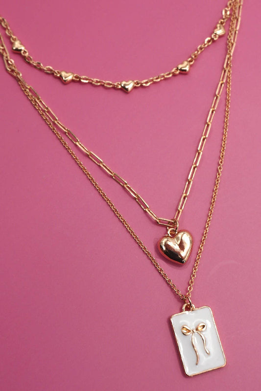 SQUARE BOW EPOXY CHARM LAYERED NECKLACE