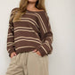 EXPOSED SEAM STRIPED ROUND NECK PULLOVER