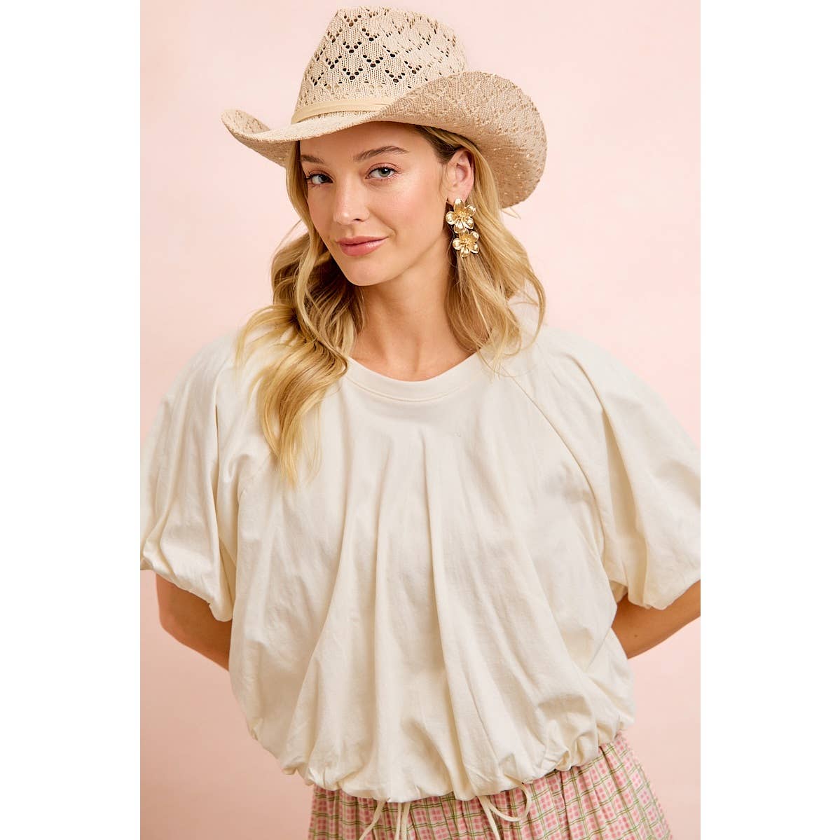 JERSEY BUBBLE SLEEVE TOP