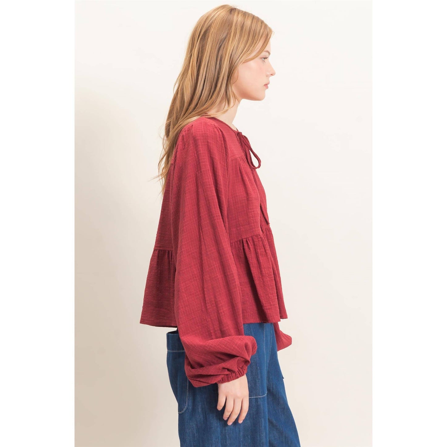 Tie Front Peplum Blouse