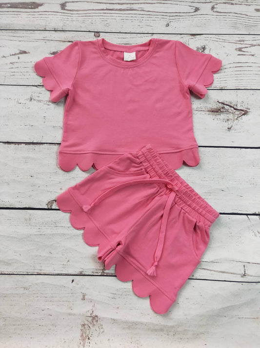 Pink Poppy Scallop Shorts Set