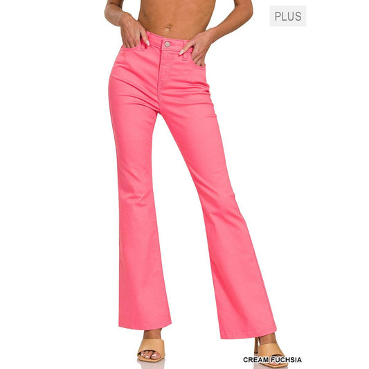 HIGH-RISE BOOTCUT PINK DENIM PANTS- PLUS SIZE