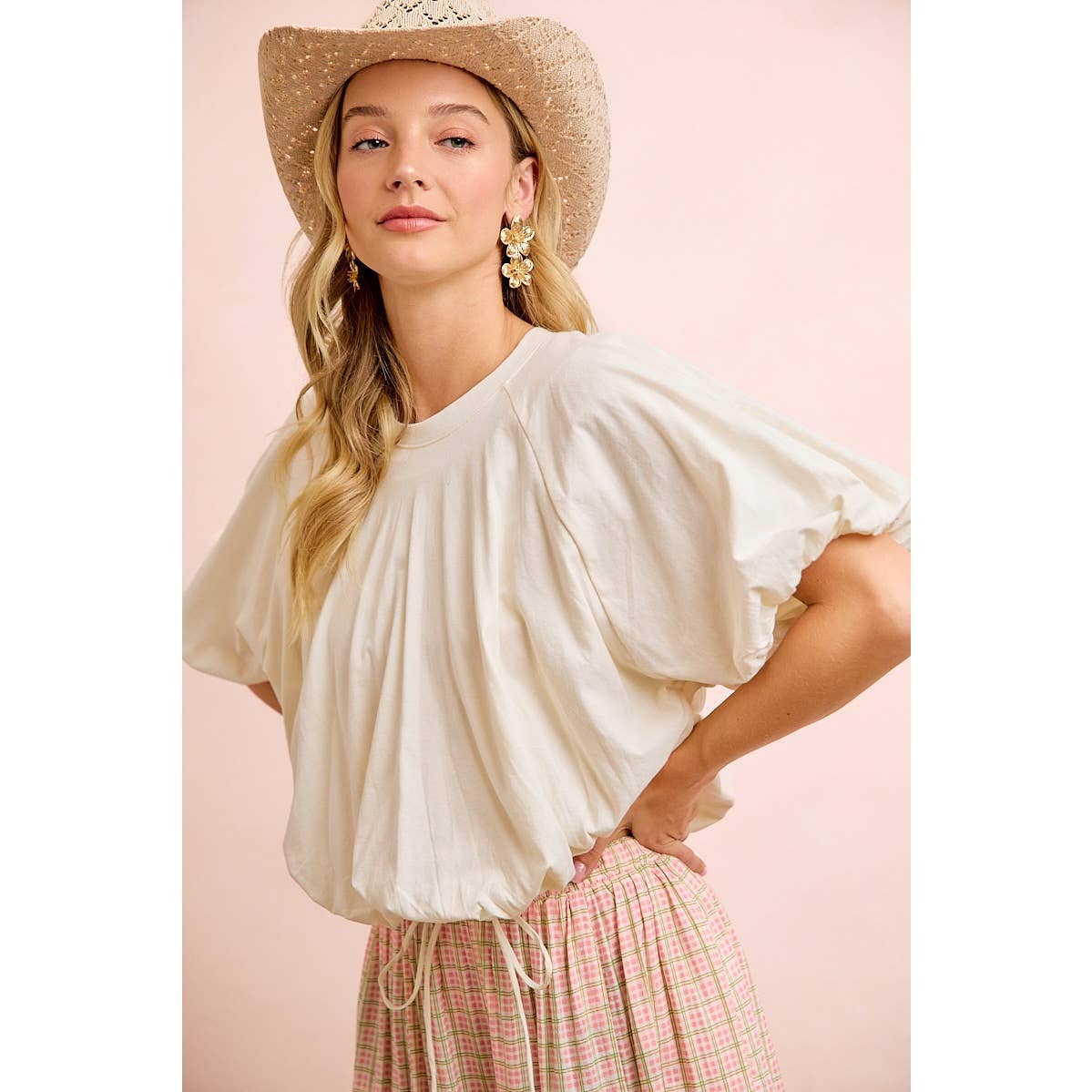 JERSEY BUBBLE SLEEVE TOP