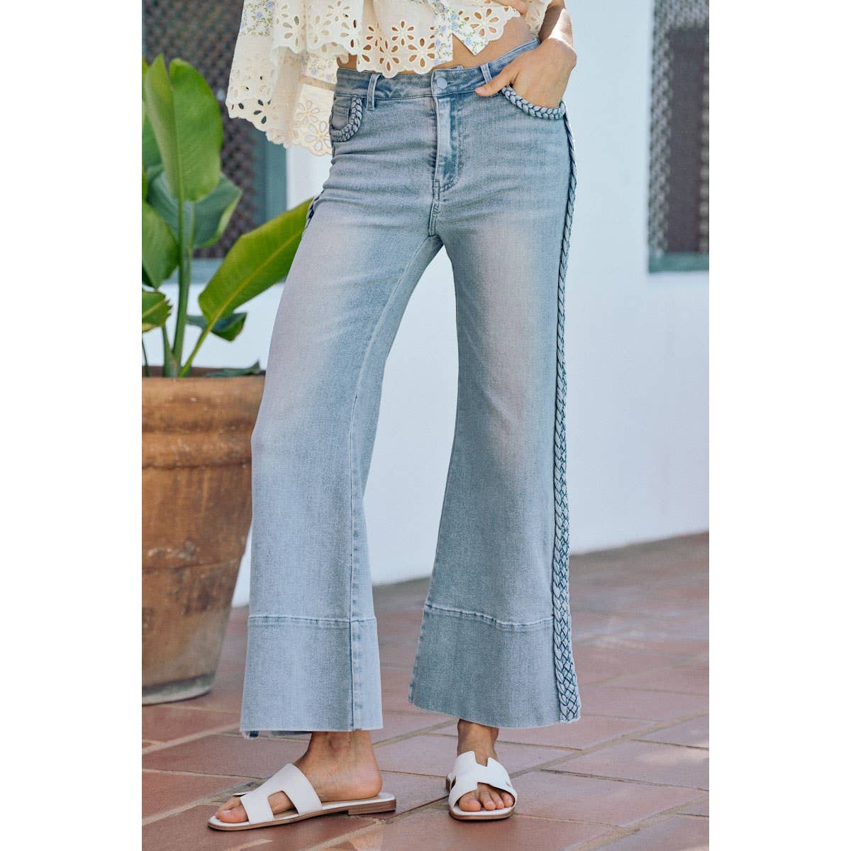 Braided Wide Leg Denim