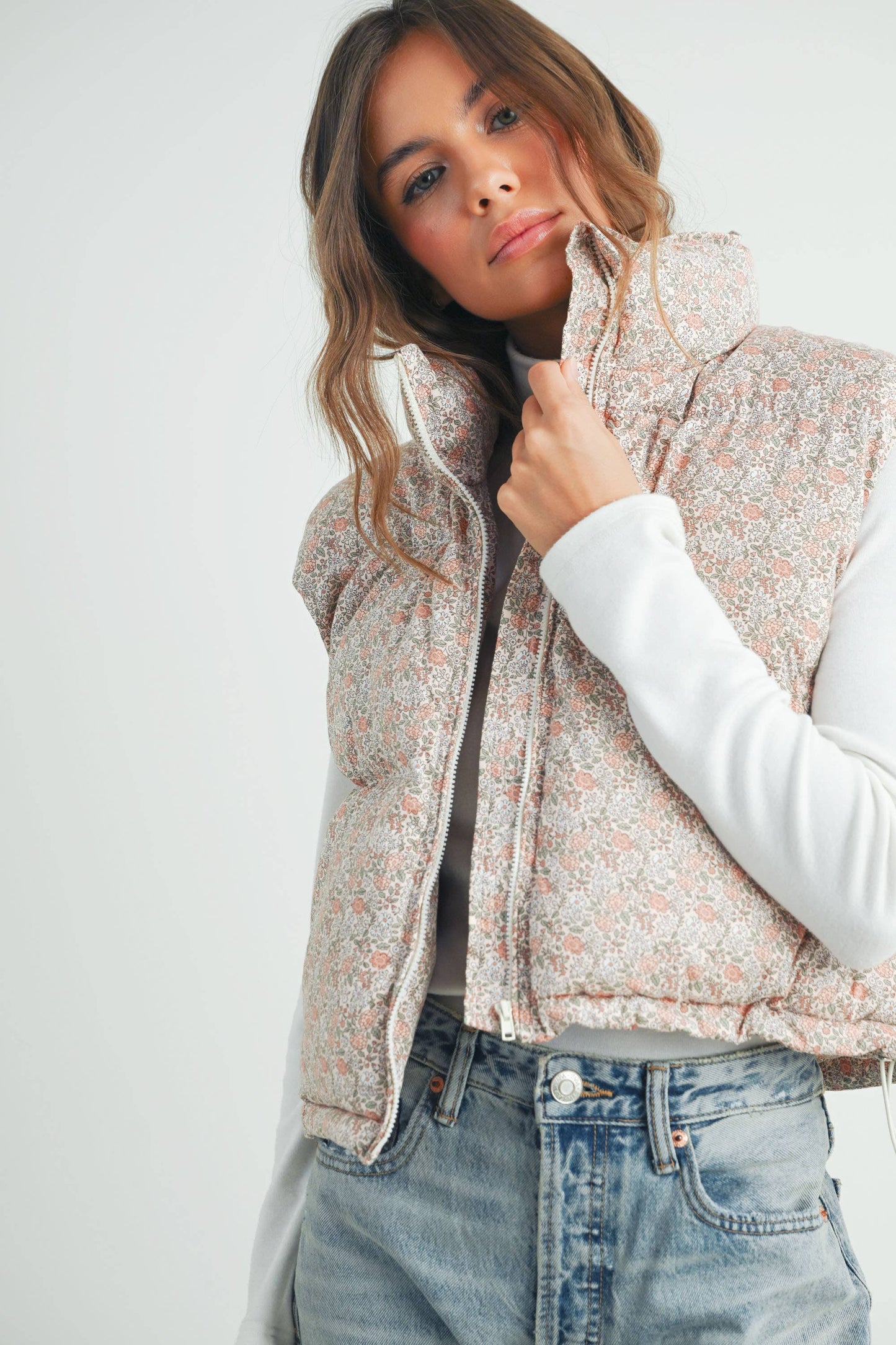 FLORAL HIGH NECK PUFFER VEST - BMJ7560